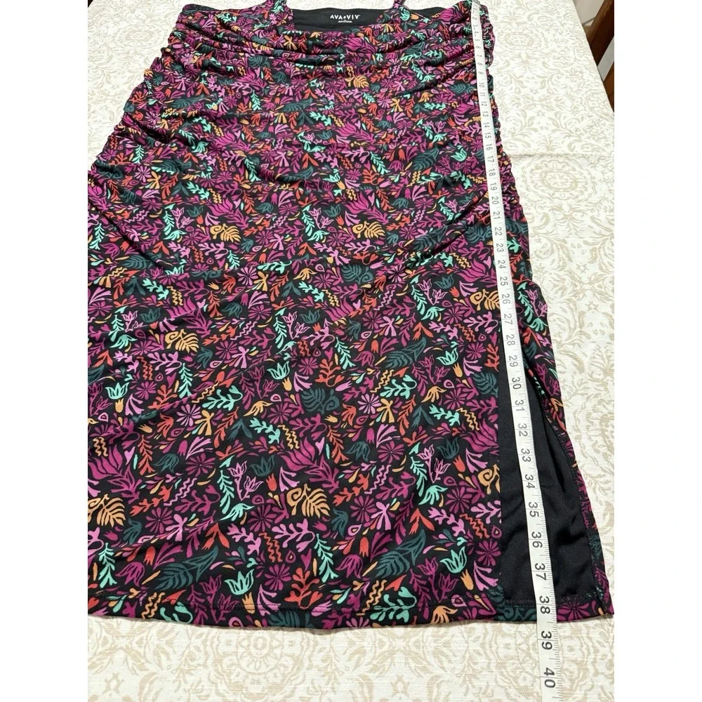Ava &‎ Viv Women's Black Floral Print Lined Mesh Spaghetti Ruched Dress 2X